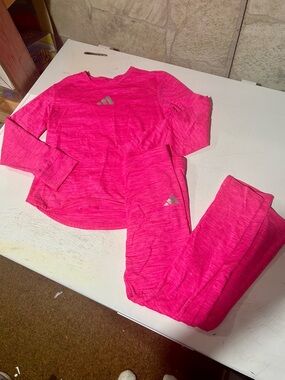 Adidas Hot Pink Two-Piece Active Set - Long Sleeve Top & Leggings size 6